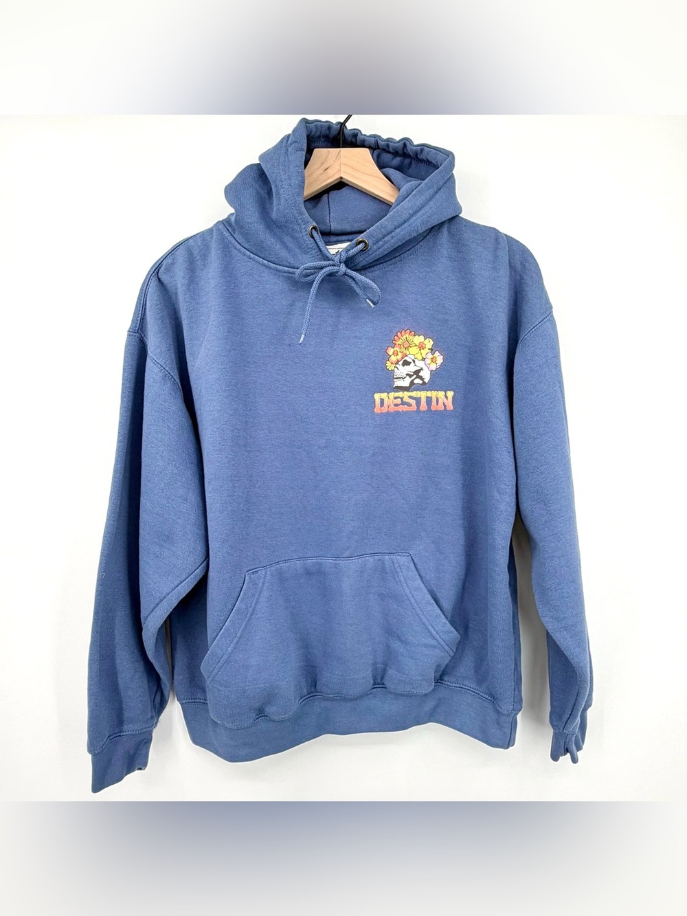Pacific & Co Destin Skeleton Floral Graphic Hoodie Blue Medium
